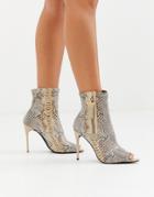 Truffle Collection Peep Toe Stiletto Boot In Snake