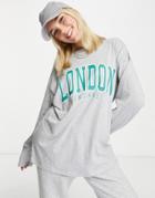 Asos Design Long Sleeve T-shirt With London Graphic In Gray Heather