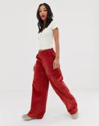 Noisy May Wide Leg High Waisted Cord Pants In Rust-brown