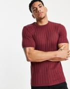 Asos Design Knitted Ribbed T-shirt In Raspberry-red