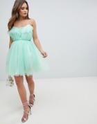 Asos Design Mini Dobby Tulle Prom Dress With Ruffle Bodice - Green
