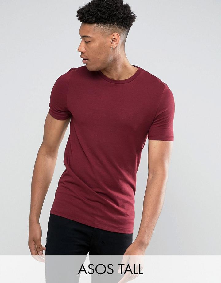 Asos Tall Muscle Fit T-shirt With Crew Neck And Stretch In Red - Beige