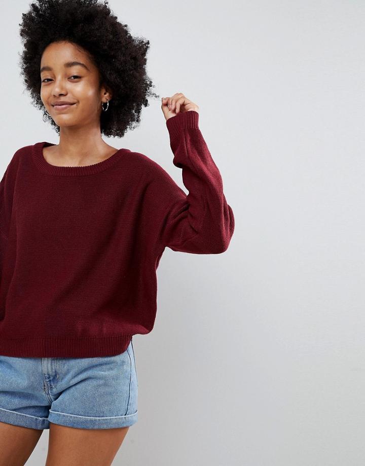 Brave Soul Grunge Round Neck Sweater - Red