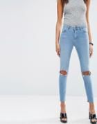 Asos Ridley Skinny Jeans In Hiro Wash With Rips - Blue