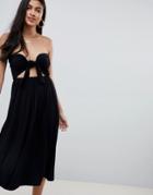 Asos Design Midi Sundress With Tie Front - Black