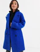 Asos Design Double Breasted Coat In Texture - Blue