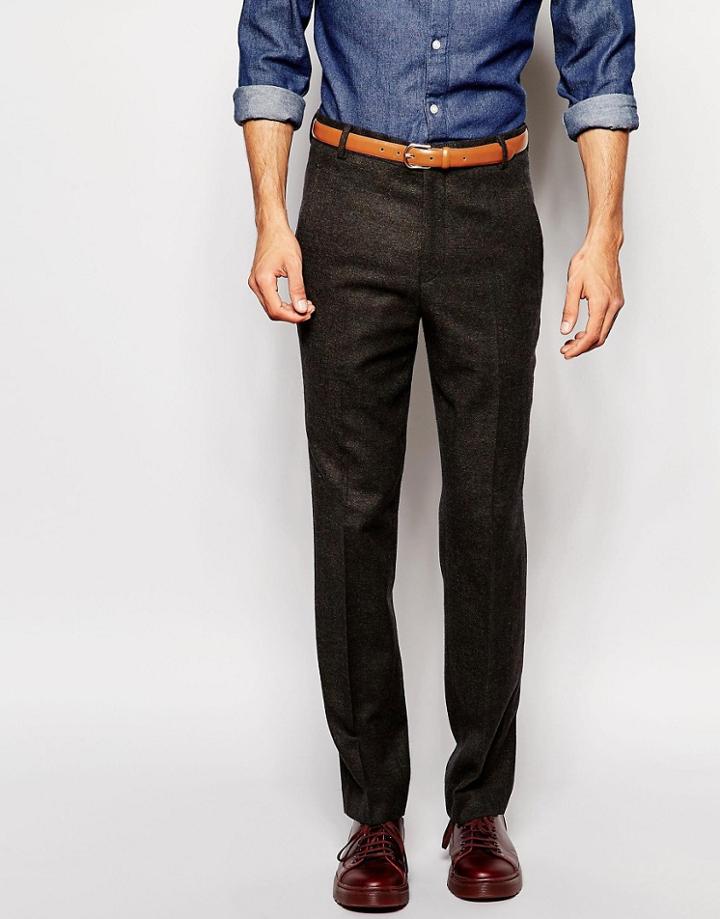 Asos Slim Smart Pants In Tweed - Green
