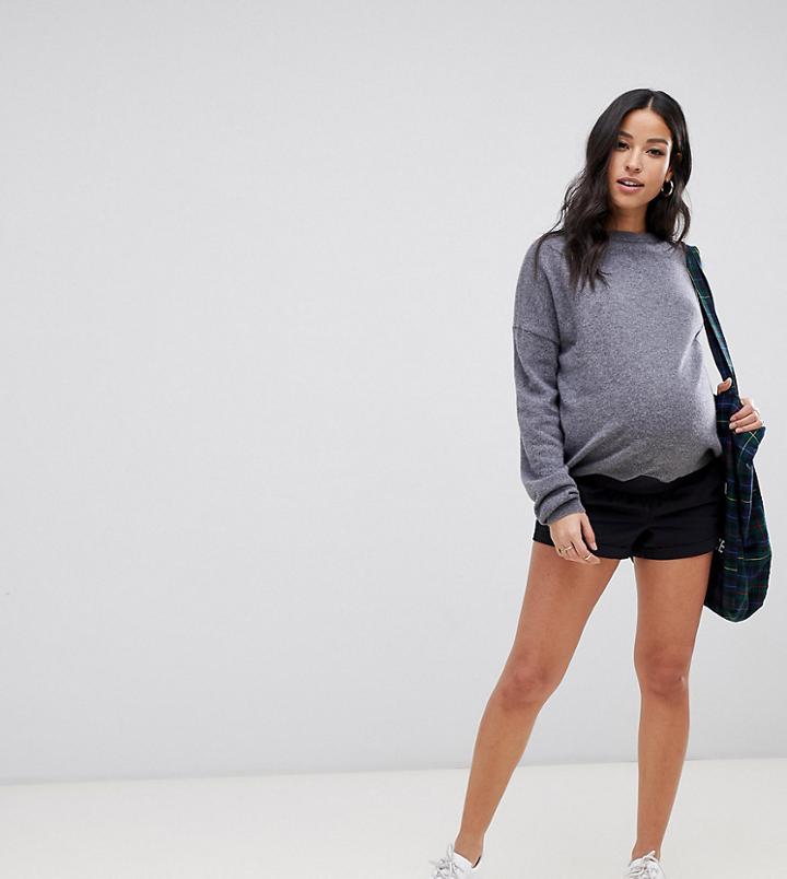 Asos Design Maternity Chino Shorts In Navy With Under The Bump Waistband-blue