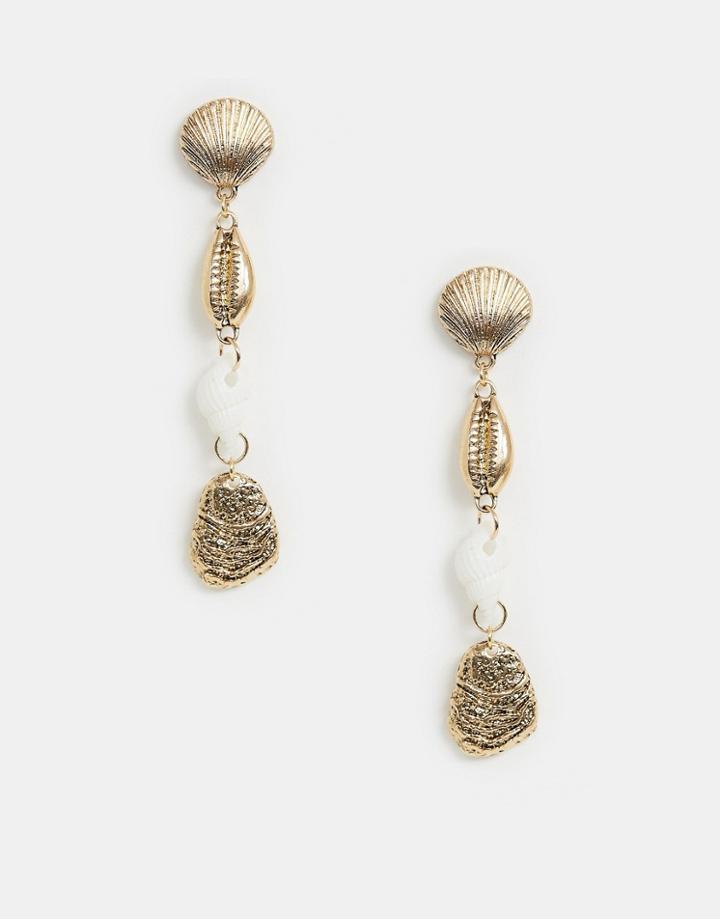 New Look Shell Drop Earrings In Gold - Gold