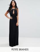 Tfnc Petite High Neck Embellished Maxi Dress With Lace Insert - Black
