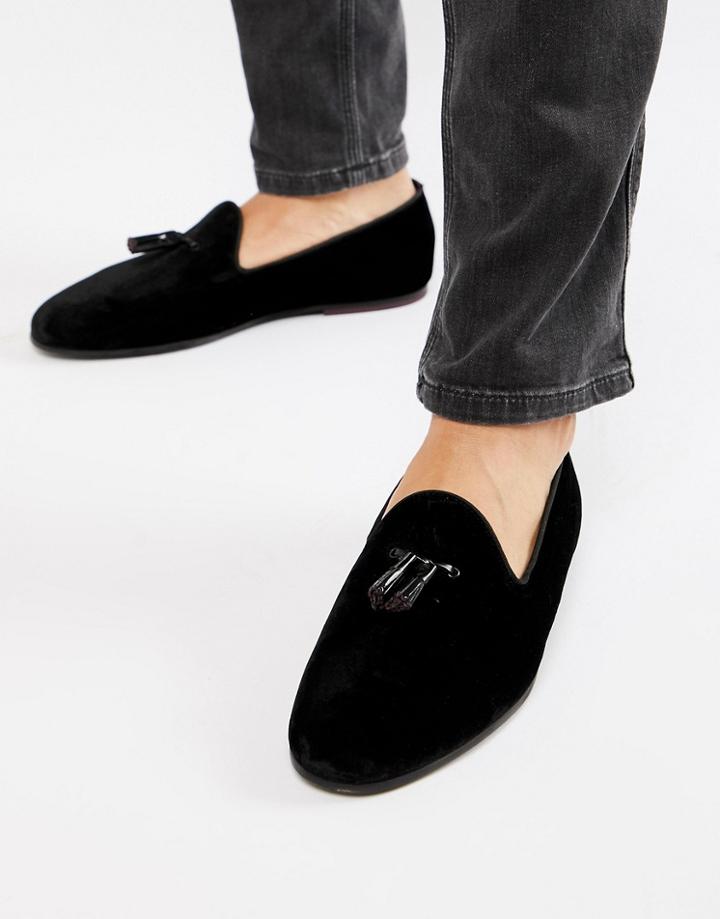 Ted Baker Lility Tassel Loafers In Black Velvet - Black