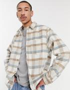 Pull & Bear Brushed Plaid Shirt In Beige-neutral