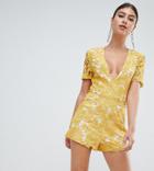 Missguided Plunge Lace Romper - Yellow