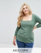 Asos Curve Square Neck Raglan Long Sleeve T-shirt - Green