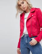 Only Suede Look Biker Jacket - Pink