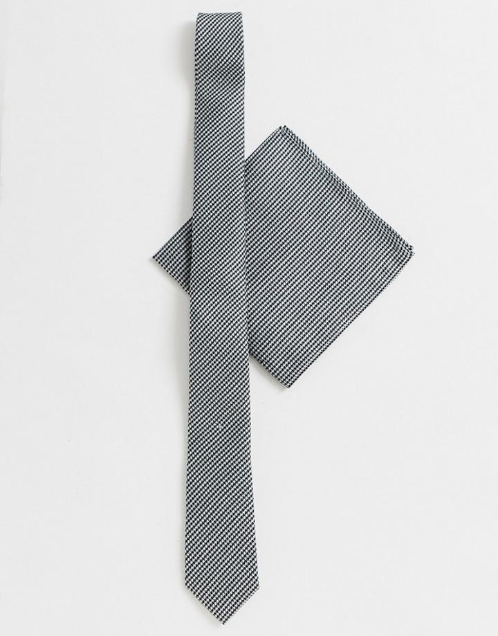 Asos Design Slim Fit Houndstooth Tie & Pocket Square-multi
