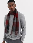 Moss London Scarf In Burgundy Gray Block Check