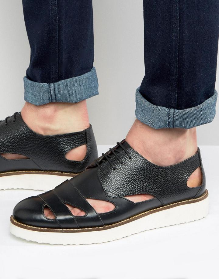 London Brogues Lace Up Sandals In Black - Black