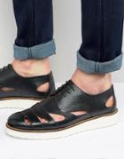 London Brogues Lace Up Sandals In Black - Black