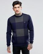 Fred Perry Sweaters With Check In Navy - Navy