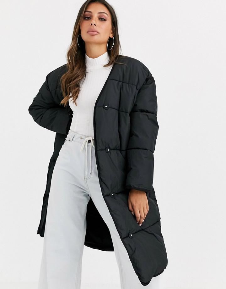 Asos Design Collarless Padded Coat In Black