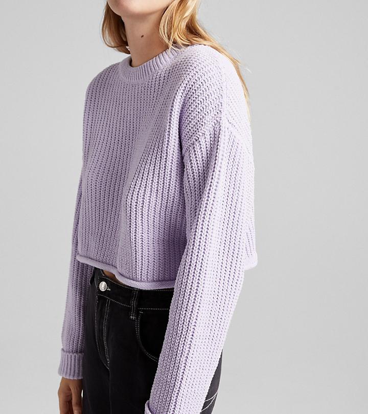 Bershka Chunky Knit Chenille Boxy Sweater In Lilac-purple