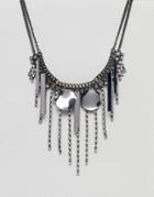 Asos Statement Jewel And Metal Shape Necklace - Silver