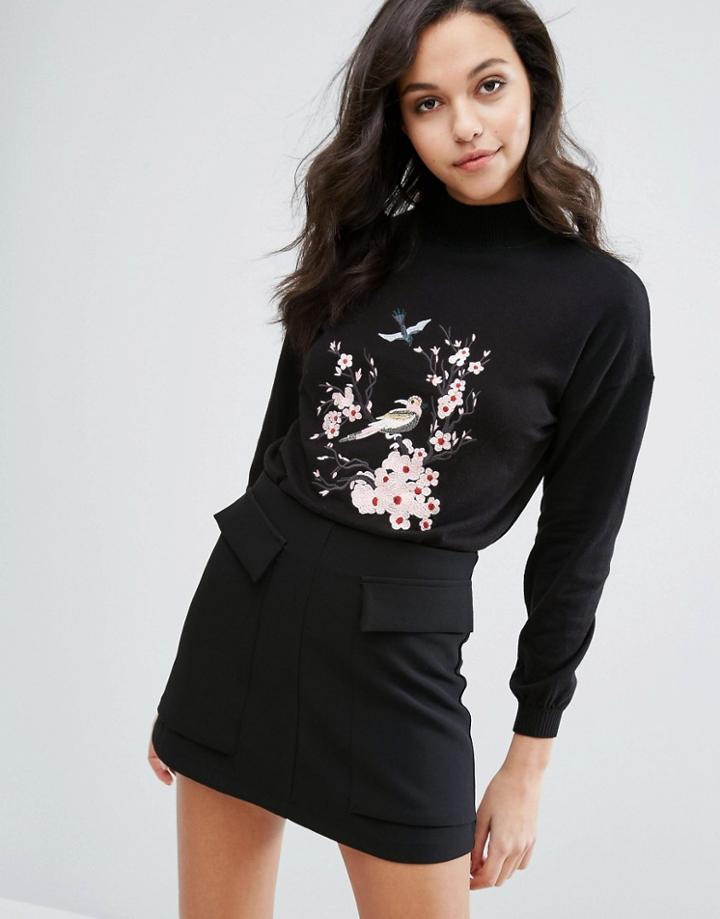 Miss Selfridge Embroidered Sweater - Black