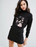 Miss Selfridge Embroidered Sweater - Black