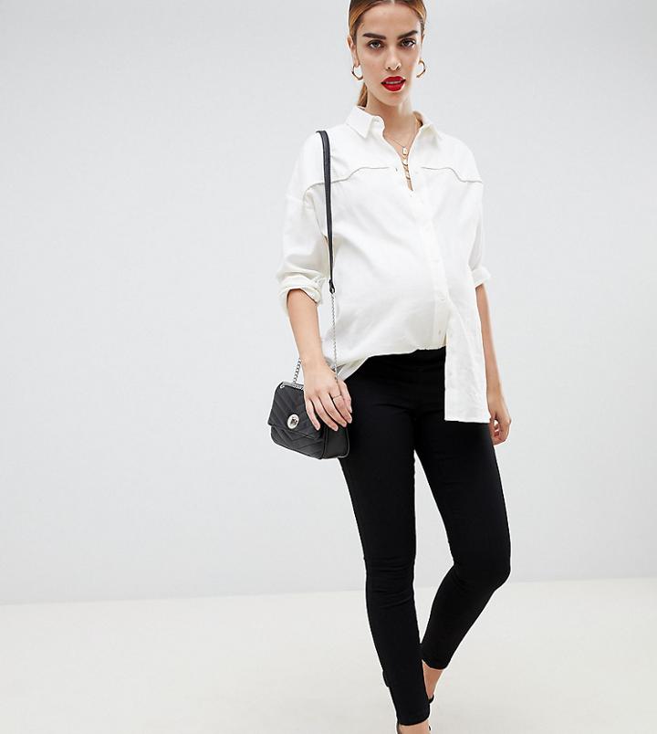 Asos Design Maternity Pull On Jegging In Clean Black With Over The Bump Waistband - Black