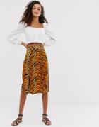 Influence Midi Skirt In Tiger Print - Orange