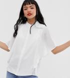 Asos Design Petite Sleeveless Soft Shirt With Ruffle Detail - White