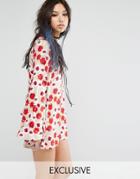 Milk It Vintage Smock Dress With Tie Neck Detail In Floral Print - Tan