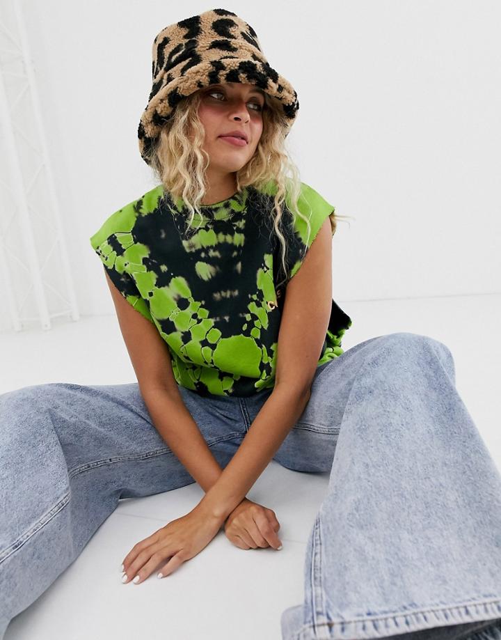 Asos Design Leopard Borg Roll Back Bucket Hat - Multi