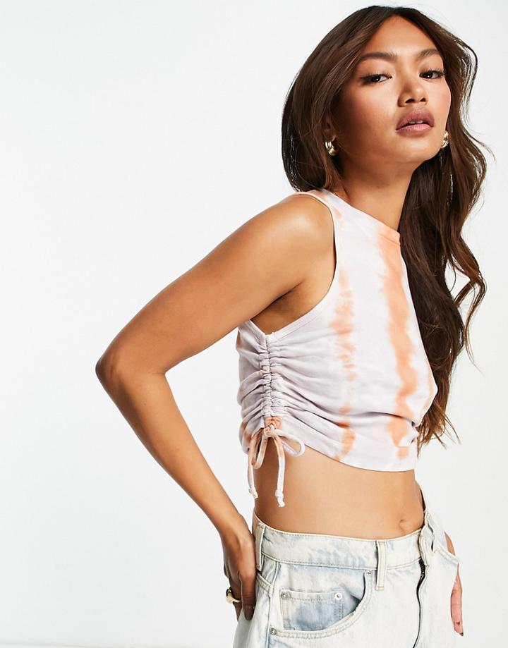 River Island Tie Dye Ruched Side Crop Top In Purple