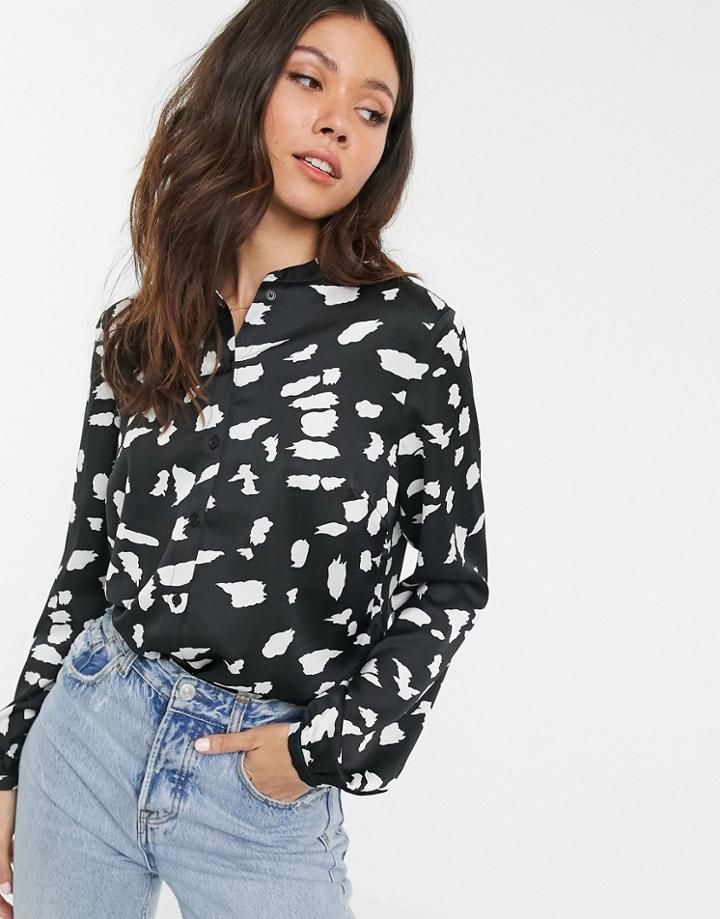 Pieces Monochrome Abstract Print Shirt