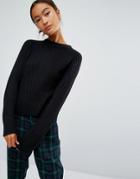 Monki Knitted Sweater With Rib - Black