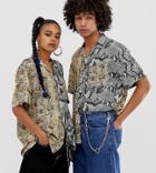 Collusion Unisex Mixed Snake Print Shirt - Beige