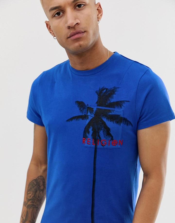 Religion T-shirt With Palm Print-blue