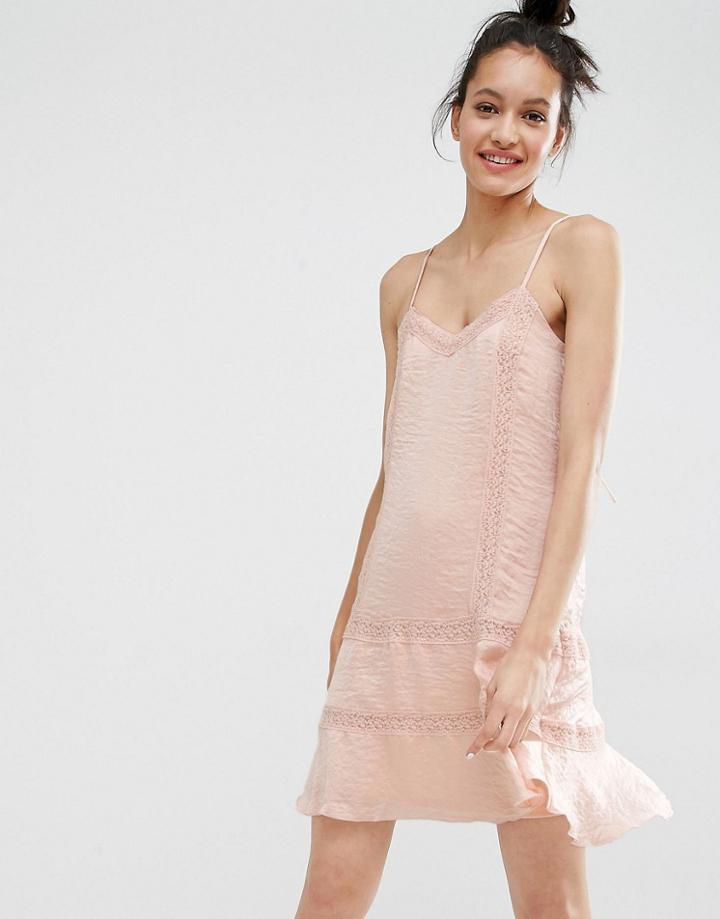 Vero Moda Satin Lace Trim Cami Dress - Cream Tan