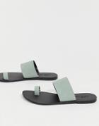Asos Design Faro Leather Toe Loop Flat Sandals-blue
