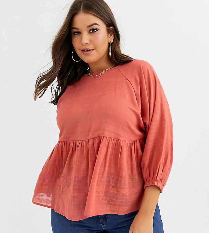 Asos Design Curve Long Batwing Sleeve Top In Textured Fabric-no Color