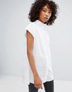 Noisy May High Neck Button Front Tunic - White