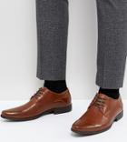 Asos Wide Fit Lace Up Derby Shoes In Tan Faux Leather - Tan
