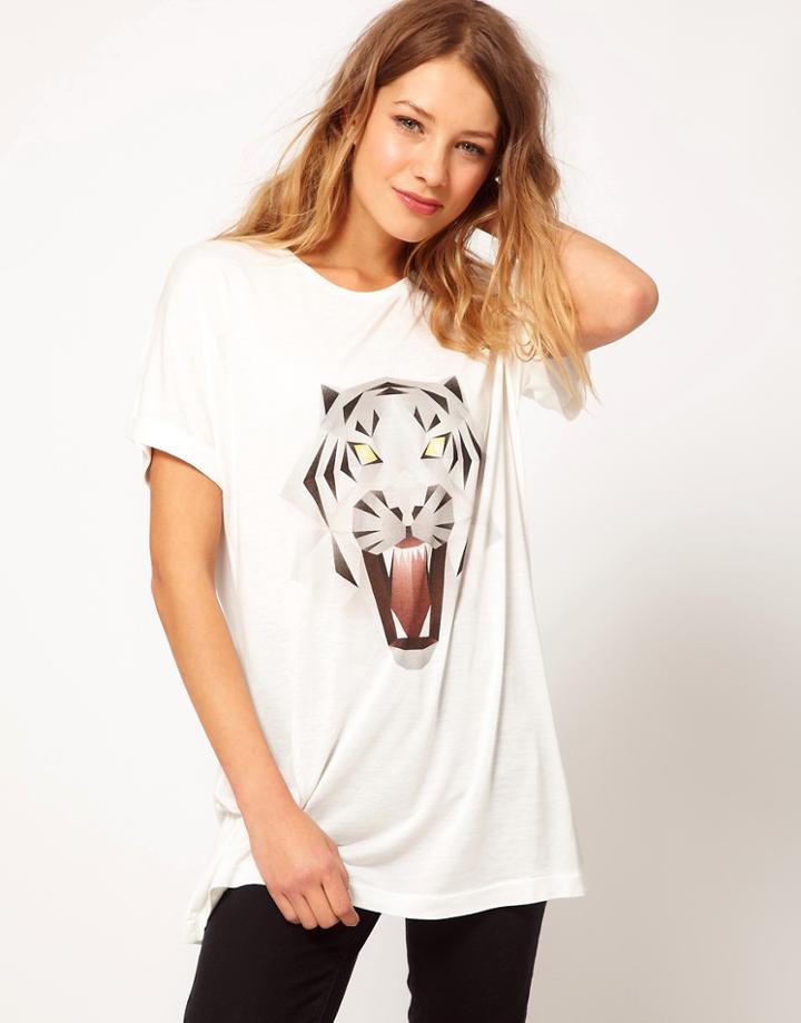 One T-shirt Tiger Print Kimono T-shirt - White