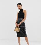 River Island Midi Pencil Skirt In Black Vinyl - Black