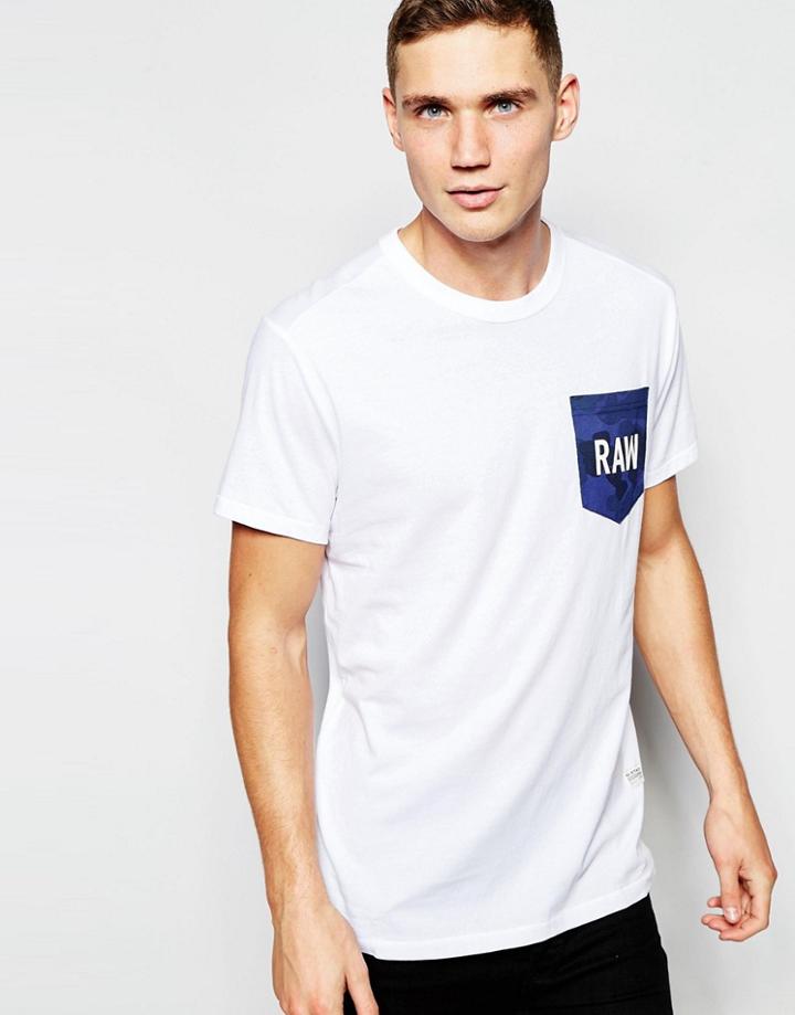 G-star T-shirt Beltrus Crewneck Raw Camo Pocket In White - White