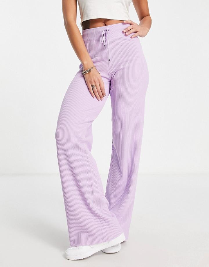 River Island Rib Straight Leg Knit Sweatpants In Purple