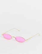 Public Desire Mini Oval Sunglasses In Neon Pink