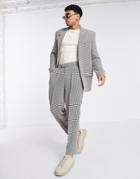 Asos Design Oversized Tapered Suit Pants In Brown Houndstooth